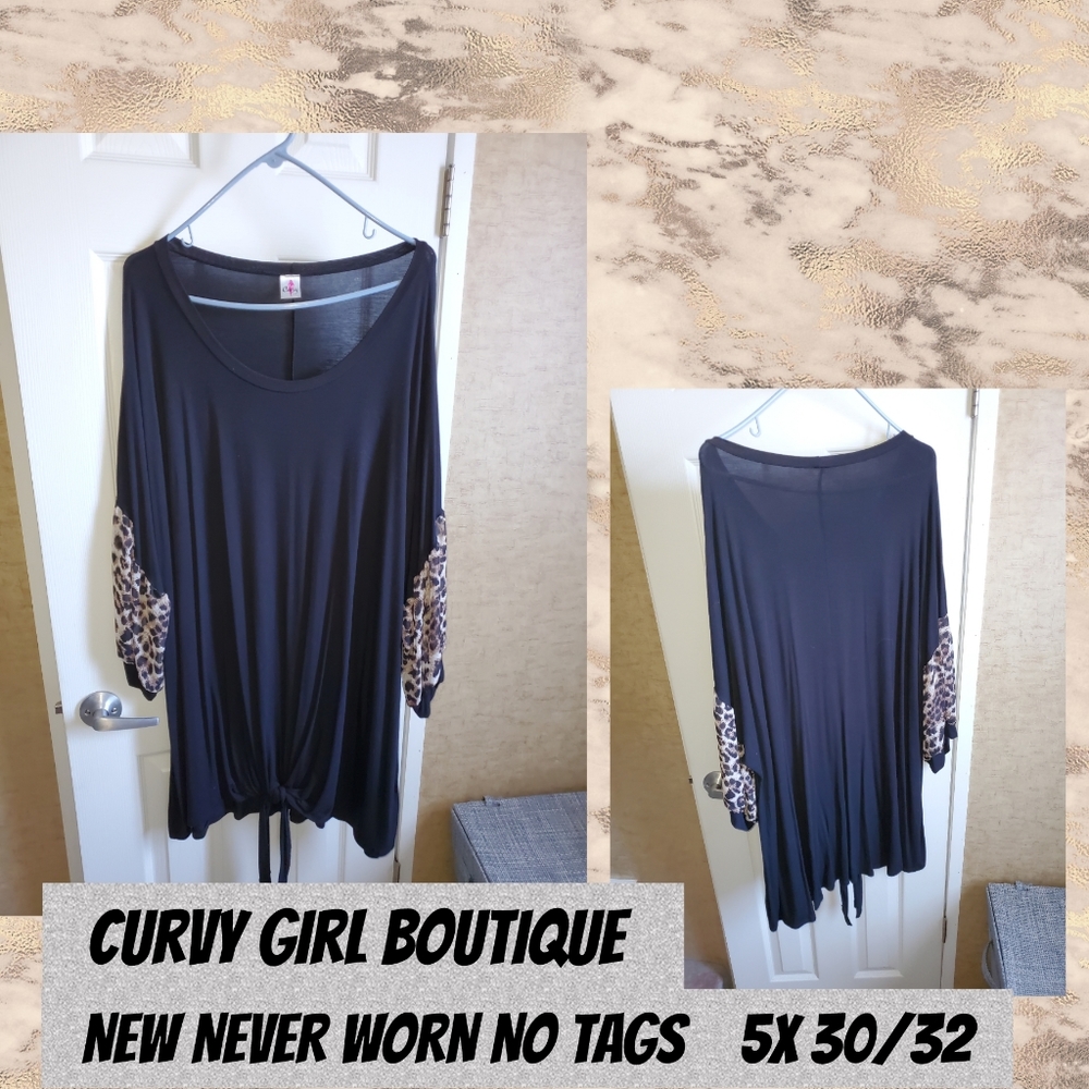 Black and leapord print tie front shirt 5x 30/32